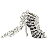 EVER FAITH® Silver-Tone Sexy High Heel Austrian Crystal Black Enamel Keychain