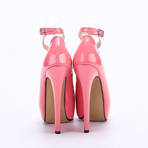 OCHENTA Women's High Heels Platform Ankle Strap Pumps Wedding Shoes  for Bride Hot Pink PU Peach Red 45