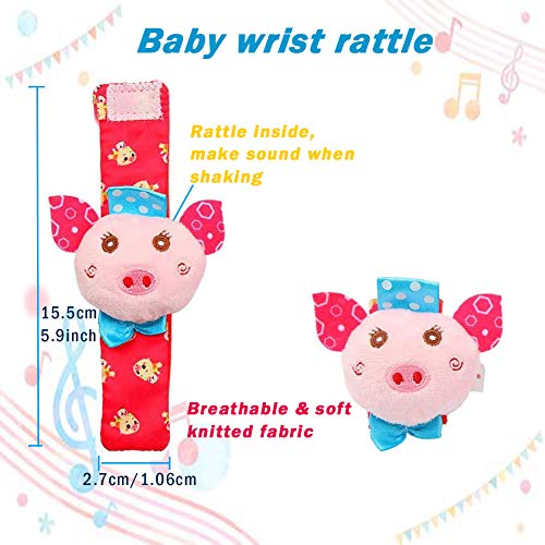 Bloobloomax Baby Soft Rattle, 4 Cute Animal Baby Infant Wrists Rattle and Foot Rattles Finders Socks Set Developmental Soft Toys for Newborn - Thumbnail 2