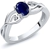 Gem Stone King 0.56 Cttw Oval Blue Sapphire and White Lab Grown Diamond 3-Stone Engagement Ring For Women | 925 Sterling Silver | 3 Stone Wedding Engagement Anniversary Promise Ring