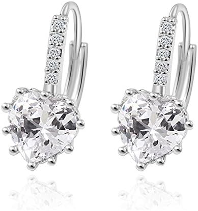 Cosines Jewelry - Heart CZ Diamond Leverback Silver Hoop Earrings Bridal Women's Wedding Party