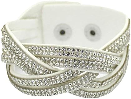women's charm Distortion bracelets rhinestone Leather snake Chain bracelets (White)