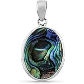 Abalone Shell Pendant in 925 Sterling Silver - Natural Abalone Pendants for Necklaces - Boho Beach Charm Costume Western Jewelry for Women - Anniversary Engagement Christmas Gifts