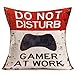 Fukeen Red Signs Board Do Not Disturb Throw Pillow Cases Vintage Cotton Linen Cushion Covers Gamer at Work with Gamepad Decorative Home Sofa Standard Pillow Shams 18”x18”