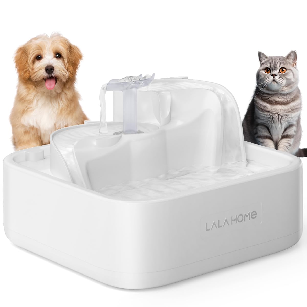 LALAHOME Cat Water Fountain Automatic, 2L/67oz, Dog Water Dispenser for Drinking, Healthy Pet Water Bowel 3-Stage RealFountain with Isolating Pumps, Quiet, Ultrafiltration, BPA-Free Easy Cleaning