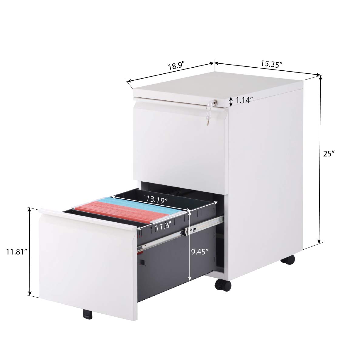 Furniture White 2 Drawer Locking File Cabinet With Wheels Steel Mobile Metal Filing Cabinet For Home And Office Home Office Furniture