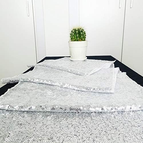 HeMiaor 12 x 120-Inches Glitter Sequin Table Runner Sparkly Christmas Wedding Party Decoration, Silver