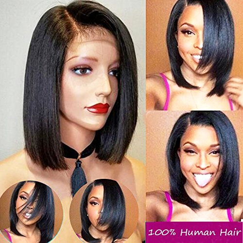 Brazilian virgin hair bob short straight hair lace fron…