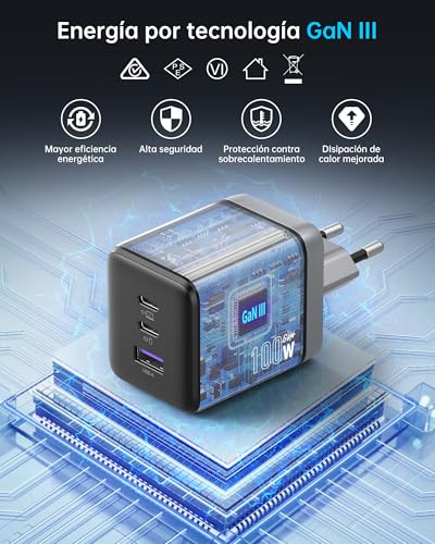 NOVOO USB C Charger, 100W Charger with USB-C PD Cable, GAN 3 Ports Fast for MacBook Pro, DELL XPS 13, iPad Pro, iPhone, Galaxy S24 Ultra