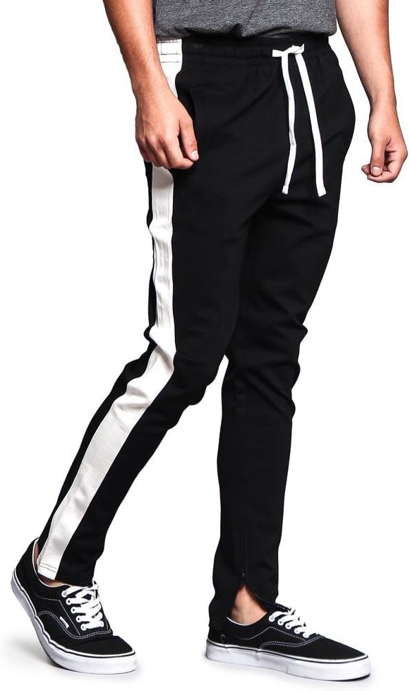 Men's Premium 4-Way Extra Stretchy Ankle Zip Contrast Outer Side Stripe Slim Fit Drawstring Track Pants