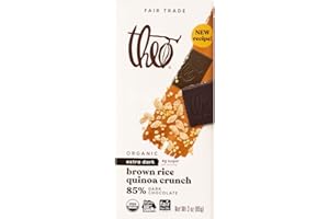Theo Chocolate Brown Rice Quinoa Crunch Organic Dark Chocolate Bar, 85% Cacao, 6 Pack | Vegan, Fair Trade