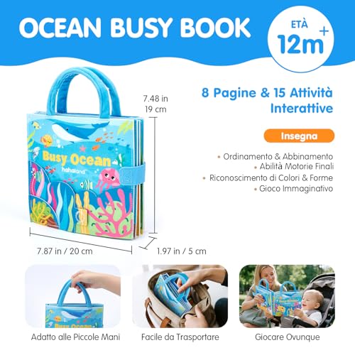 hahaland Busy Board Montessori 1 Anno - 15 in 1 Feltro Libro Montessori Interattivo Quiet Book Sensoriale Educativo - Regalo Bimbo Bimba Giochi Bambini 1 2 3 Anno
