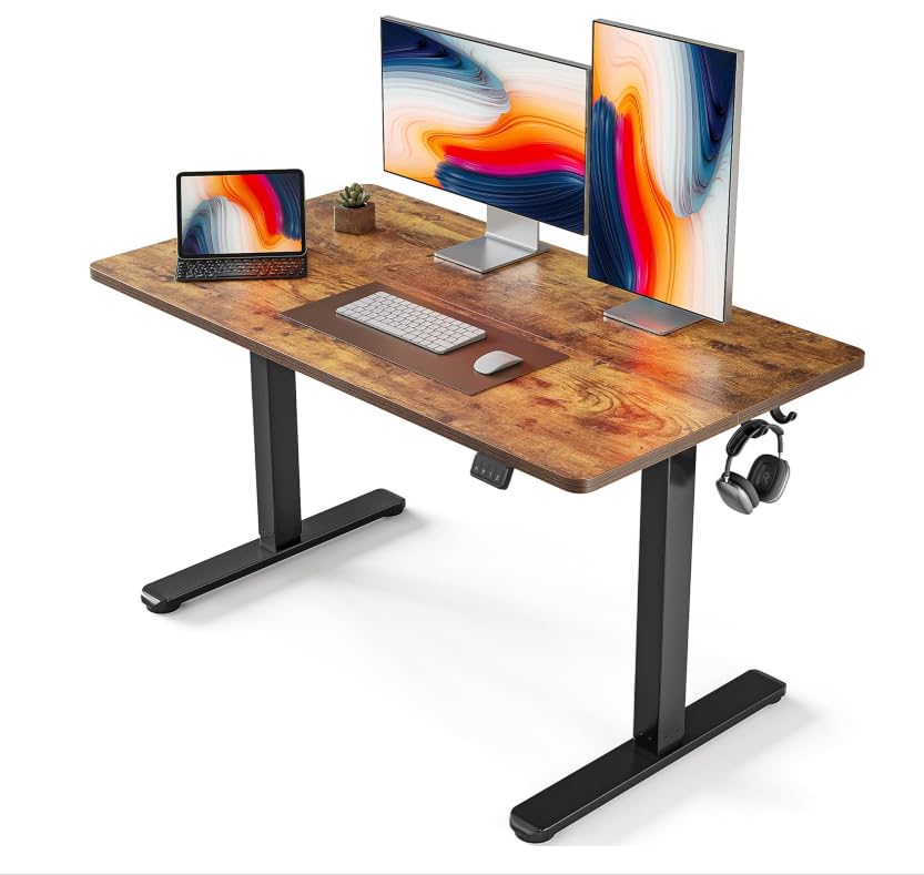 Cakhdry Escritorio elevable,Escritorio Ajustable Altura electrico,160 * 60CM Escritorio,Escritorio de Pie para Oficina en Casa, con Memoria y Soporte Metálico en T (rústicos Vintage)
