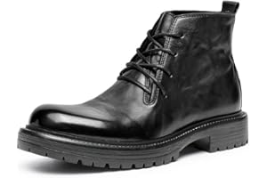 DESAI Men's Leather Derby Boots Winter Business Casual Lace Up Ankle Non Slip