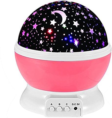 DORAMI Children's Night Light Moon Star Projector 360 Degree Rotation 4 LED Bulbs 9 Light Color Changing With USB Cable for Women Children Kids Bedroom (Pink)