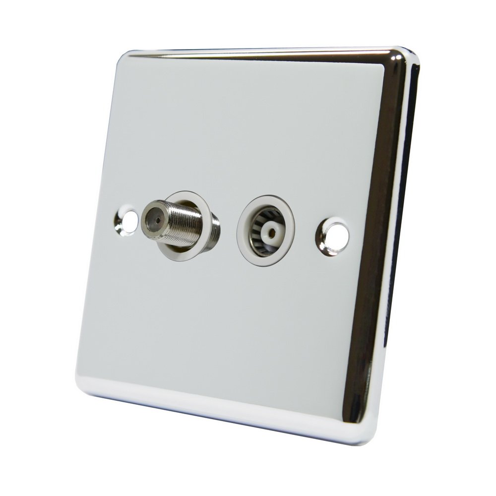 AET CPCTSSWH Polished Chrome Classical TV & Sky White Insert-Coaxial and Satellite Socket, 240 V