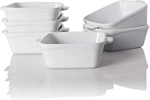 Sweejar Ceramic Souffle Dishes,Square Double Handle Ramekins for Baking, 10 Fl Oz for Creme Brulee, Custard,Dipping - Set of 