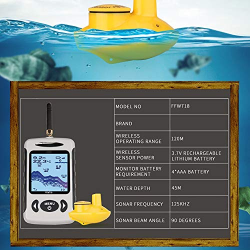 Zhbd Détecteur De Poisson Poisson Sans Fil Finder 120 Mètres Plage 45 Mètres De Profondeur Fish Finder Avec écran Lcd…