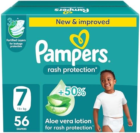 Pampers Rash Protection Taped Diapers, Size 7, 15+kg, +50% Aloe Vera ...
