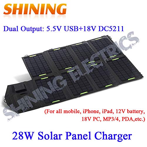 Fastener & Clip 28W 18V Folding Foldable Solar Panel Sun Charger Bag, 5V & 18V Double Output Solar Mobile 12V Battery MP3/4 Camera PDA Charger