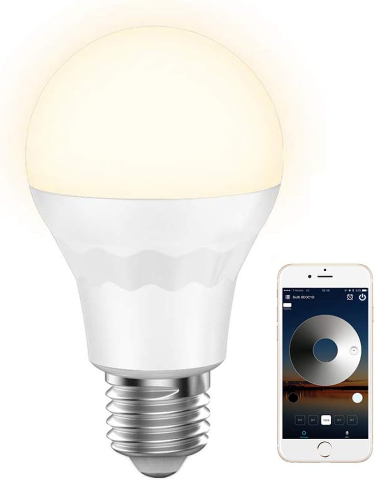 HaoDeng WiFi 7.5W LED Smart Light Bulb- A19 E27 60w Equivalent, No Hub Required, Compatible with Alexa, Google Home Assistant and IFTTT -Timer & Sunrise & Sunset- Dimmable, Warm White, Soft White