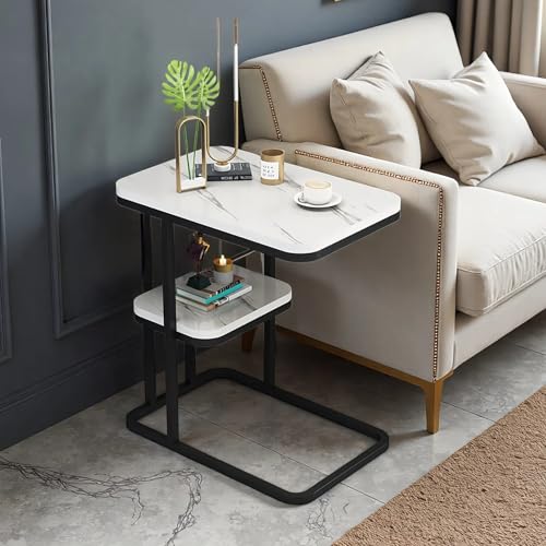 C-Shaped End Table for Sofa Bed with Storage Shelf, Space Saving Modern Side Table for Living Room, Bedroom - Nightstand, Sofa Accent Table (Black 1)
