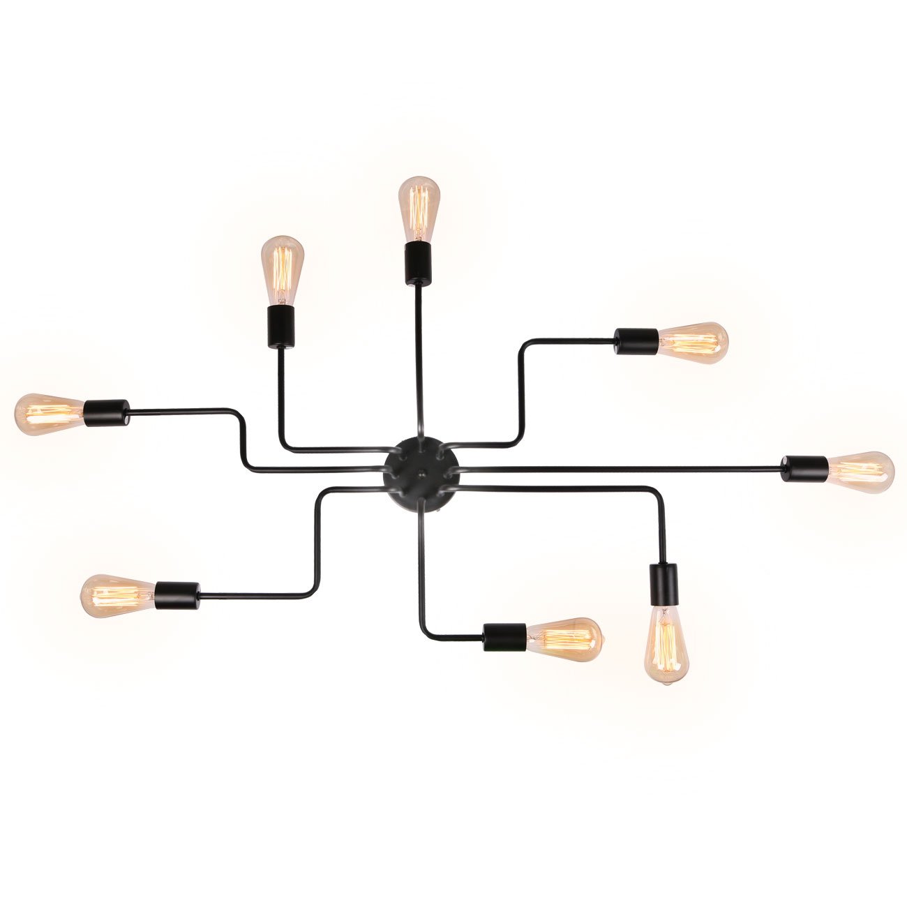 UNITARY Farmhouse Semi Flush Mount Ceiling Light Fixture, Lights for Bedroom, Black Metal Sputnik Kitchen Light Fixtures with 8 E26 Bulb Sockets, Hallway Light Fixtures, Lamps for Living Room