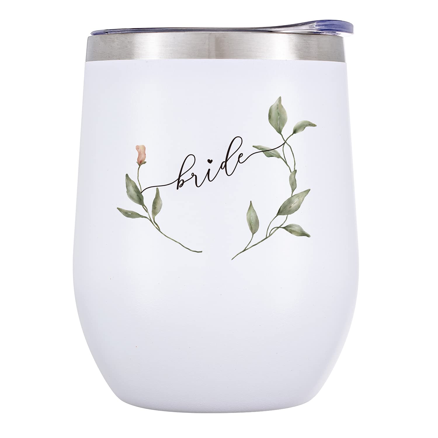 Crisky Greenery Bride Wine Tumbler - Vacuum Insulated Stainless Steel Drink Cup with Straw for Bride to Be | Engagement Glass | Newly Engaged Travel Mug | Future Mrs | Bachelorette 12oz