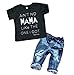 Toddler Baby Boy Clothes Sets Casual Letter Printed T-Shirt Funny Top Tee + Denim Holes Pants Outfits Size 4-5 Years