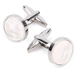 2pcs Mother of Pearl Cuff Links for Men, Tuxedo Buttons Round Cufflinks | Classic Jewelry, Men's Shirt Accessories for Weddin