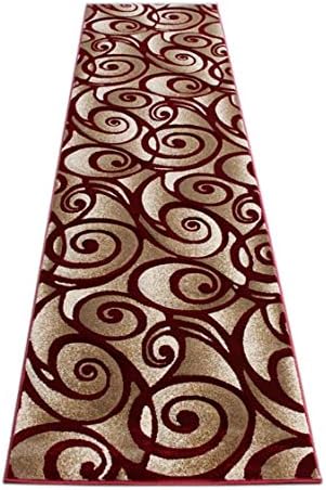 Modern Runner Area Rug Sculpture Red Design#S 241 (31Inx7Ft)