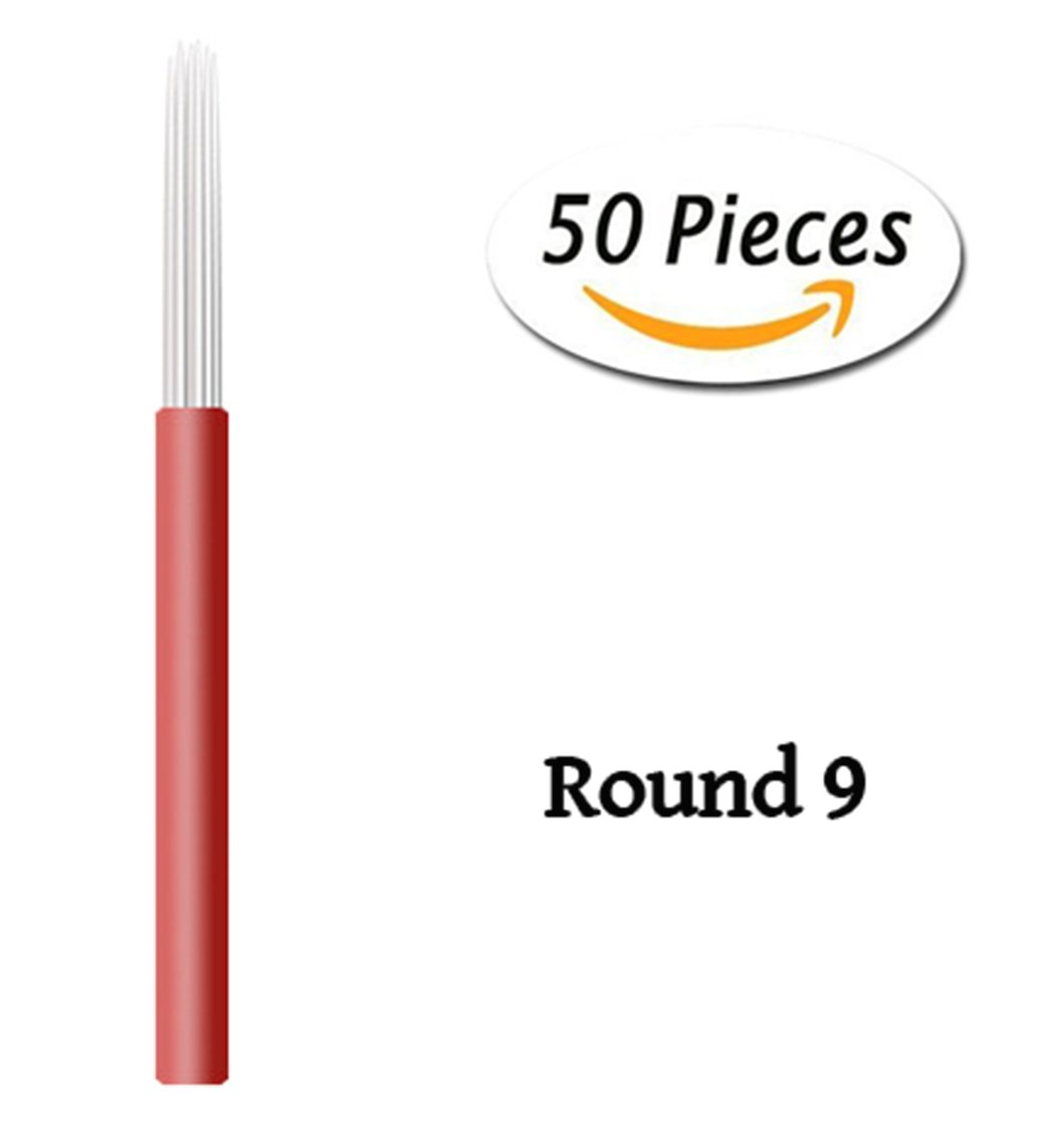 Xiaoyu Round Microblading Needles, Manual Fog Needle Eyebrow Tattoo Pen for Permanent Makeup, 50PCS, 9R