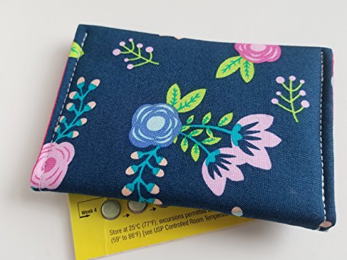 Birth Control Case Sleeve with Snap Closure and Optional Keychain Clip -Flowers on navy - Thumbnail 3