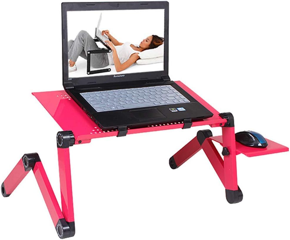 unhg Adjustable Laptop Stand, Portable Laptop Table Stand with 1 CPU Cooling Fans, Ergonomic Lap Desk TV Bed Tray Standing Desk (Red)