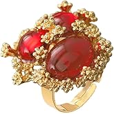 Vintage Oval Round Stone Statement Ring for Women Gold Plated Elegant Colorful Birthstone Flower Beaded Adjustable Open Wrap Finger Rings Comfort Fit Antique Art Deco Jewelry