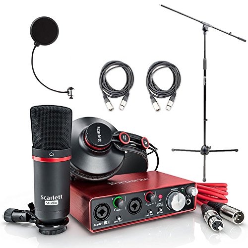 Focusrite Scarlett 2i2 Studio Pack & Recording Bundle - 2nd Gen w/ Pro Tools, Includes,Universal Pop Filter Microphone Wind Screen,10â€™ Premier Series XLR Male-XLR Female 16AWG Cable&Microphone Stand