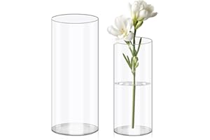Olrla 2 Set Transparent Acrylic Flower Vase, Shatter-Proof Plastic Cylinder Vase for Flower Arrangement, Wedding Centerpieces