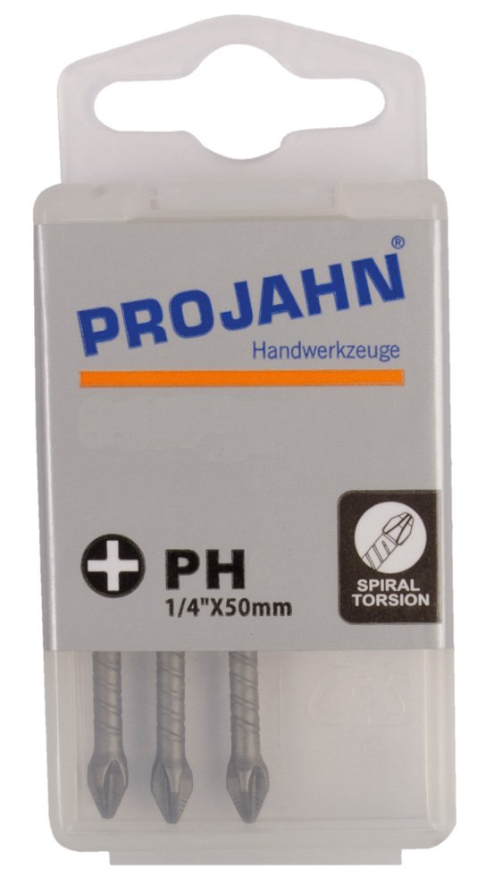 PROJAHN 1761001-03 1/4-Inch 50 mm Number 1 Phillips Torsion Bit - Silver (3-Piece)