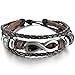INBLUE Men,Women's Alloy Genuine Leather Bracelet Bangle Cuff Silver Tone Brown Love Infinity Symbol Surfer Wrap Tribal Adjustable