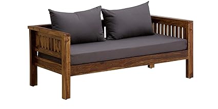 Ganpati Arts 2 Seater Solid Sheesham Wood Sofa With Cushions Back