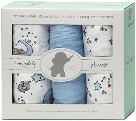 SWADDLE PACK - Elephant Blue Stars - 3 swaddle blankets