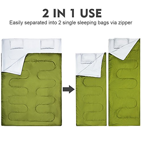 DreamGenius DoubleÂ Sleeping Bag for Camping Waterproof Sleeping Bags for Adults with 2 Pillows