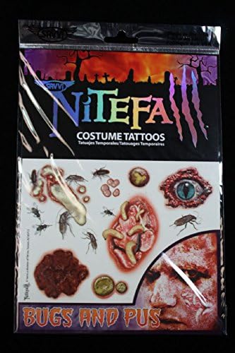 Realistic Gross-TEMPORARY FAKE TATTOOS SET-Horror Zombie Costume Makeup-BUGS PUS
