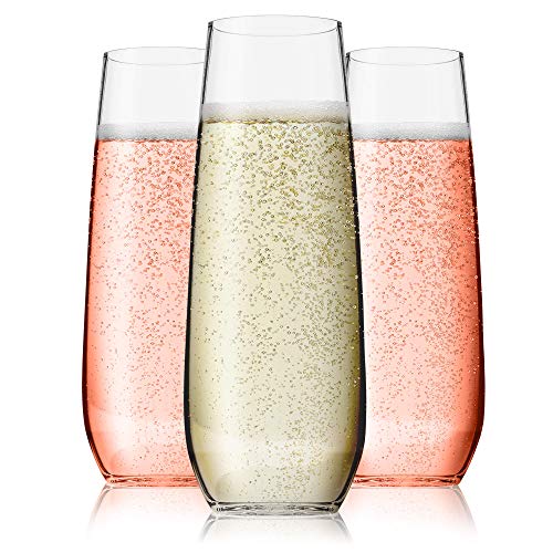 Vivocci Unbreakable Heavy Duty Reusable Plastic Stemless Champagne Flutes 8.5oz Ideal for