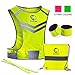EvoLike Reflective Vest of Unique Design for Running Walking Cycling Jogging Motorcycle with Pocket + 4 High Visibility Wristbands + Bag (Fluorescent Yellow, Size L/XL)