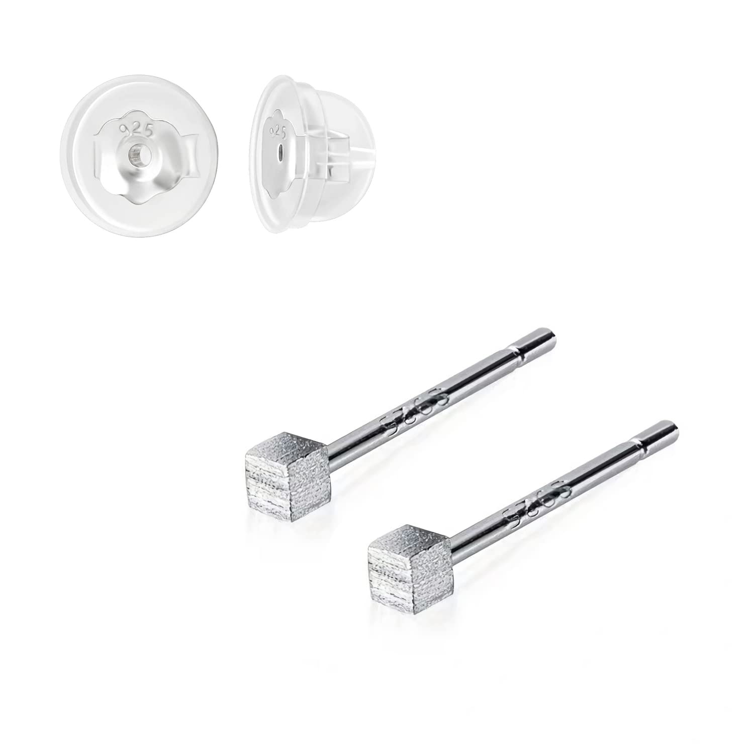 2.2MM Silver Square Hypoallergenic Sterling Silver Earrings For Girls Sensitive Jewelry Studs Earrings