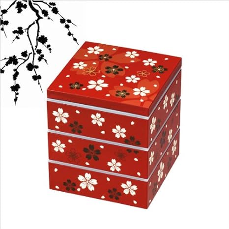 Amazon 重箱 3段 日本製 運動会 おせち お花見 おしゃれ 漆器 さくら桜5 0角3段重朱 重箱 オンライン通販