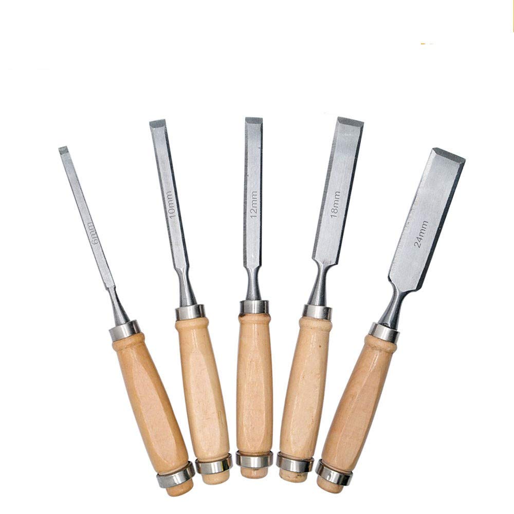 Hand Carving Chisels SENRISE 5 PCS Wood Carving Hand Chisel Tool Set Wood Working Tools Chisel Kit, Made of High Speed Steel and Brass Ferrules (Wood)