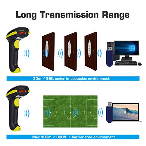 Esup Wireless Barcode Scanner 2-in-1 Wireless & USB 2.0 Wired Handheld 1D Barcode Reader with USB Receiver and Stand (Wireless & USB 2.0 Wired)