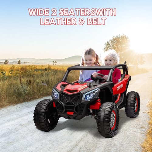 24V Carro Electrico Niño Montable con Tracción en las 4 Ruedas, 300W Moto Electrica Infantil Niño con 2.4G Control Remoto Manejo, Luces LED y Música, Velocidad Máxima 8KM/H, Montables con 2 Plazas, 3+